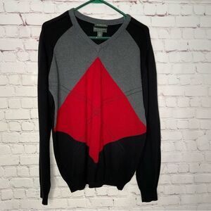 Vtg Lyle & Scott Golf Sweater Pullover Red‎ Black Color Block Combed Cotton Sz L